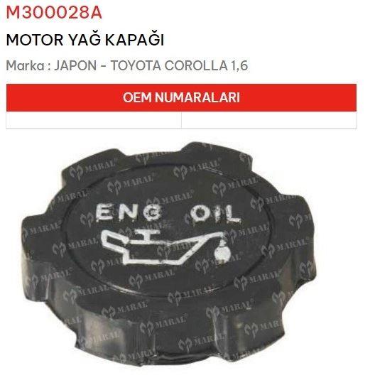 MOTOR YAĞ KAPAĞI TOYOTA COROLLA 1,6