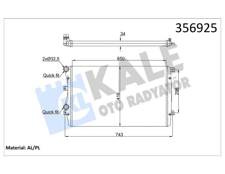 RADYATÖR AUDI A3 - SEAT ALTEA LEON TOLEDO III - SK ODA OCTAVIA III SUPERB II YETİ II - VOLKSWAGEN BEETLE CADDY II-IV EOS GOLF V-VI JETTA III-IV PASSAT SCIROCCO TOURAN 1.4TSI 1.9TDI 04=> (MT) [34MM] AL/