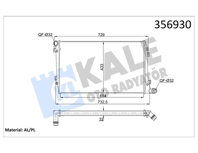 RADYATÖR AUDI A3 - SEAT ALTEA LEON TOLEDO III - SK ODA OCTAVIA II SUPERB II - VOLKSWAGEN CADDY III GOLF V JETTA III PASSAT TOURAN 1.9/2.0TDI 04<13 (MT) (AC/NAC) [32MM] AL/MKNK