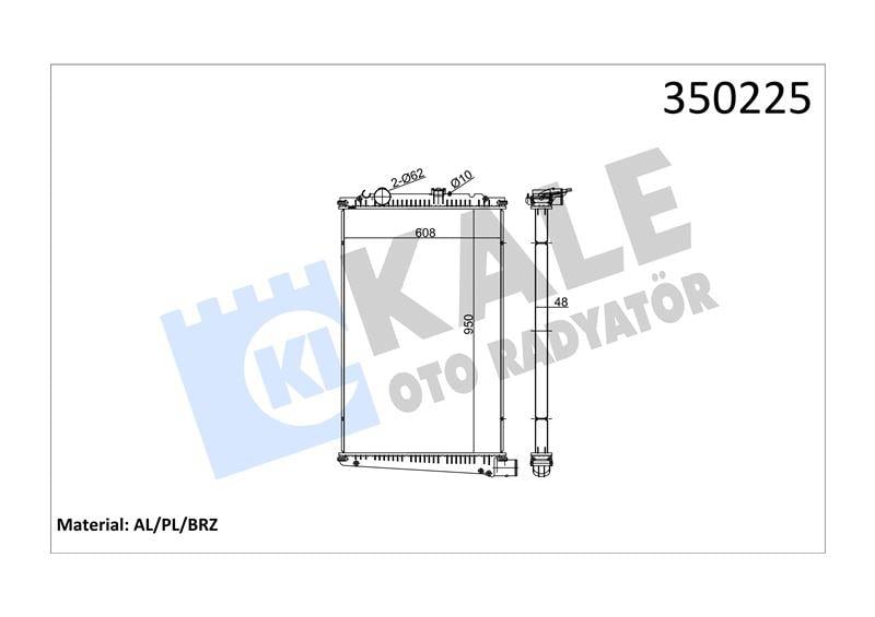 RADYATOR DAF DAF CF85 FA/FAC/FAD/FAG/FAQ/FAR/FAT/F AX/FT/FTG/FTP/FTR/FTS/FTT 01=> (MT) (ÇERÇEVESİZ) AL/BRZ 950×608×48