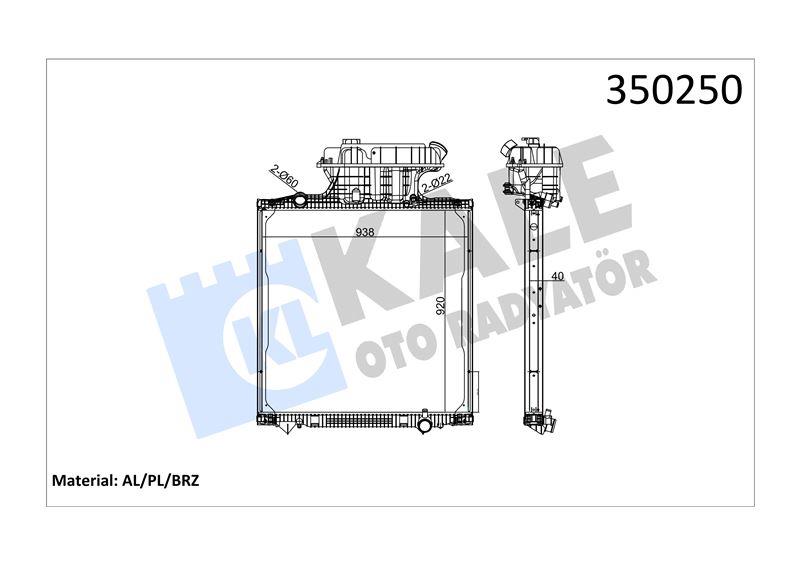 RADYATOR MAN MAN TGA 00=> TGS TGX 07=> (MT) (ÇERÇE VELİ) < YÜKSEK KABİN> AL/BRZ 920×938×40