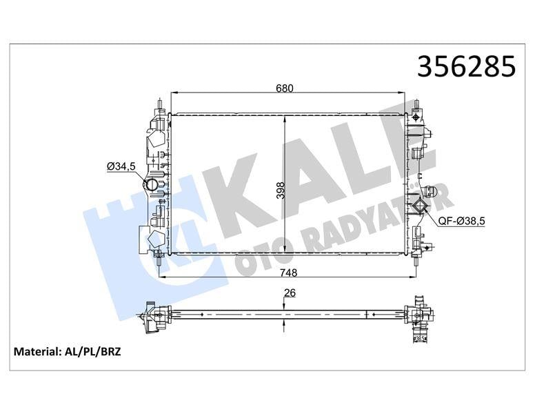 RADYATÖR OPEL ASTRA J 1.6/1.7CDTI 09=> CASCADA 2.0 CDTI 12=> ZAFIRA 1.6/2.0CDTI 11=> - CHEVROLET CRUZE 1.7D 12=> (MT) [26MM] AL/BRZ