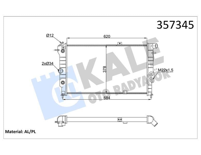 RADYATÖR OPEL VECTRA A 1.6I 1.8I 2.0I 88<95 CALIBR A A 2.0I 94<97 (AT) (AC) [34MM] AL/MKNK