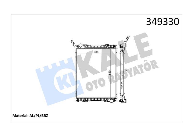 RADYATOR SCANIA SCANIA K-SERİSİ K230-480 06=> P,G, R,T SERİSİ P230-550 G230-450 04=> (MT) (ÇERÇEVELİ) AL/BRZ 860×688×40