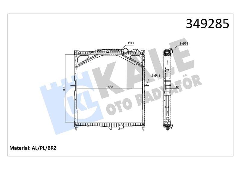 RADYATOR VOLVO TRUCKS VOLVO FH 400-520 05=> FH12 3 40-500 FH16 470-700 93=> NH12 380/420 99=> (MT) (ÇERÇEVELİ) AL/BRZ 900×868×48