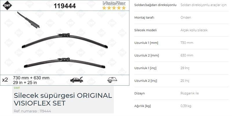 SILGI SÜPÜRGESI SWF VISIOFLEx FLAT BLADE 2 ADET TAKIM 730 + 630 MM CMAX II 10> 