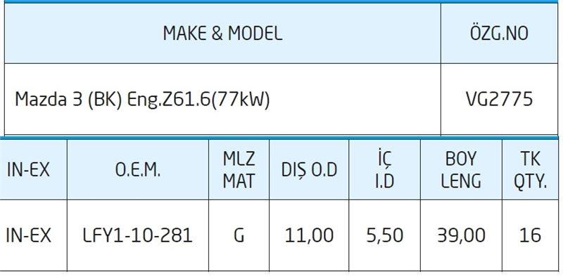 SUBAP GAYDI PİK MAZDA 3 (BK) ENG.Z61.6(77KW)