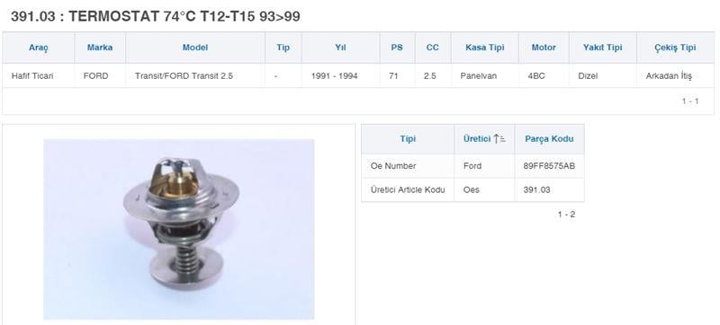 TERMOSTAT 74°C FORD T12-T15 93>99