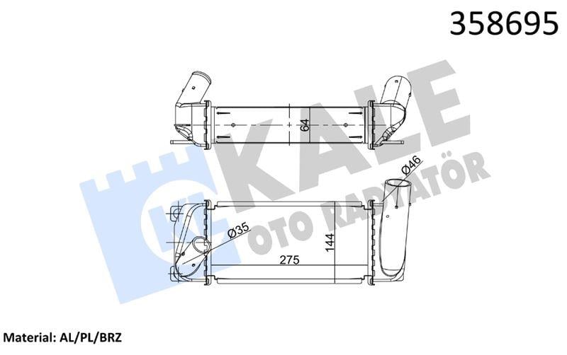 TURBO RADYATÖRÜ TOYOTA COROLLA 06=> AURIS 12=> 1.4 D-4D BRAZING 275×128×64 AL/BRZ
