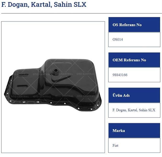 YAĞ KARTERİ FİAT SLX ŞAHİN S DOĞAN KARTAL ŞAHİN