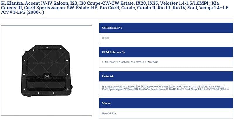 YAĞ KARTERİ HYUNDAİ ELANTRA ACCENT İ20 KIA CARENS CEED CERATO RIO VENGA 