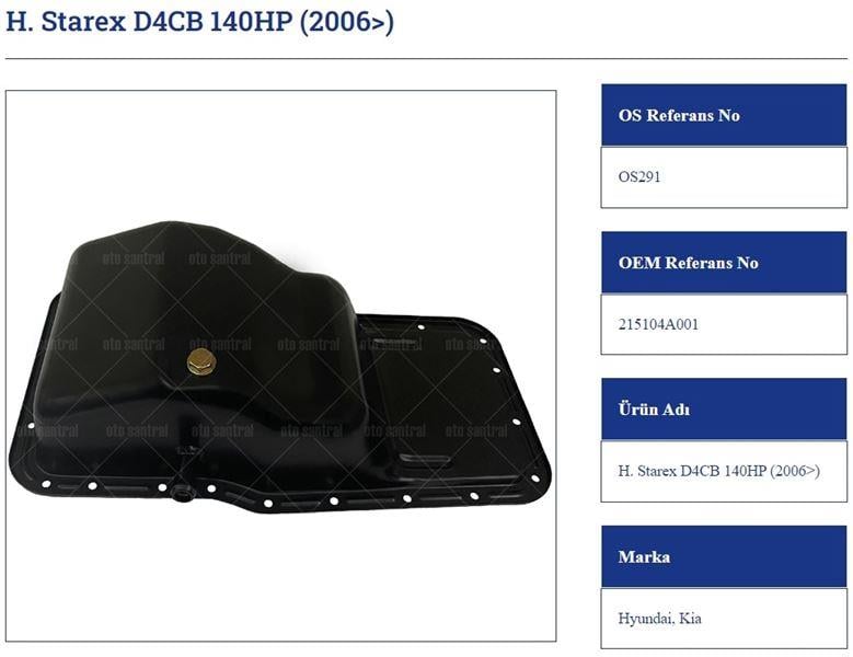 YAĞ KARTERİ HYUNDAİ STAREX D4CB 140HP 2006>