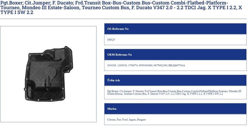 YAĞ KARTERİ PEUGEOT BOXER CİTROEN JUMPER FORD TRAN SİT MONDEO FİAT DUCATO 2.2 2.0 FIAT FORD JAGUAR