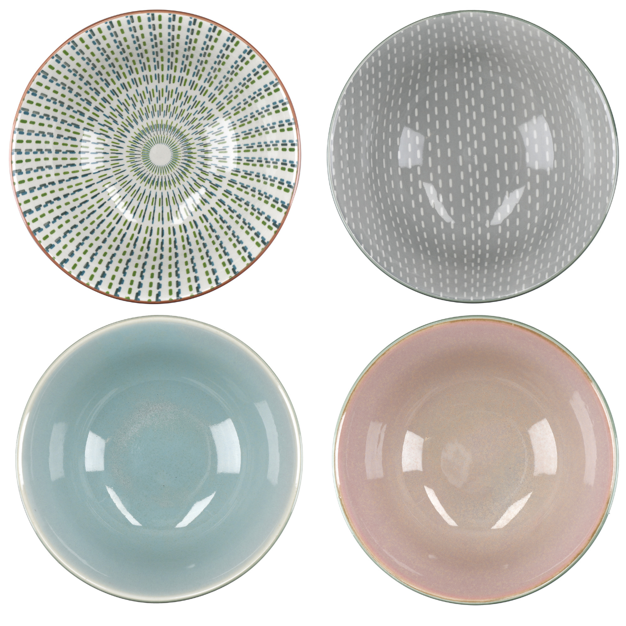 KitchenCraft KCBOWL15PK4FLO Glazed Sırlı Boho Çiçek Desenli Çorba Kase Seti 4lü