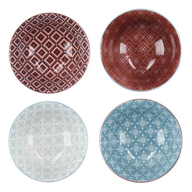 KitchenCraft  KCBOWL15PK4VIB Glazed Sırlı Egzotik Desenli Çorba Kase Seti 4lü