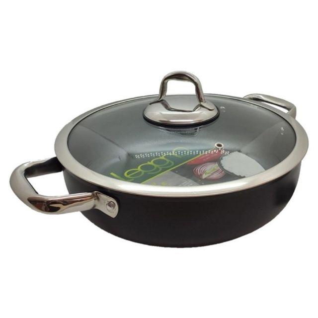 LEGGNO MST2828ST24BK MASTER 24cm sığ tencere, çelik kulp, özel çerçeveli cam kapak siyah