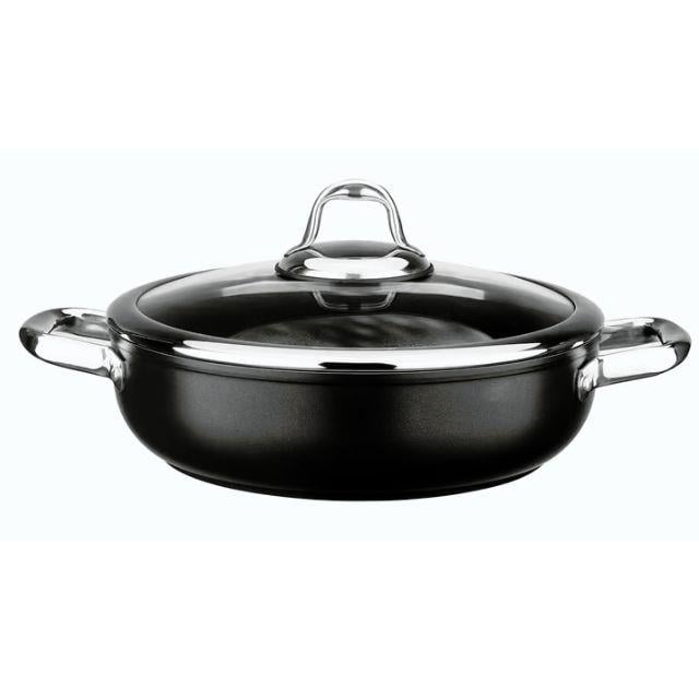 MASTER 26cm sığ tencere çelik kulp özel çerçeveli cam kapak siyah