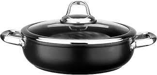 LEGGNO MST2828ST28BK MASTER 28cm sığ tencere, çelik kulp, özel çerçeveli cam kapak siyah