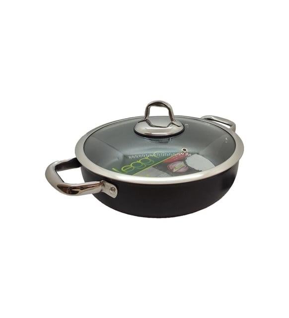 LEGGNO MST2828ST28BK MASTER 28cm sığ tencere, çelik kulp, özel çerçeveli cam kapak siyah