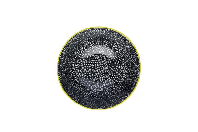 Mikasa KCBOWL15 Glazed Sırlı Seramik Kase Siyah Çiçek Desenli