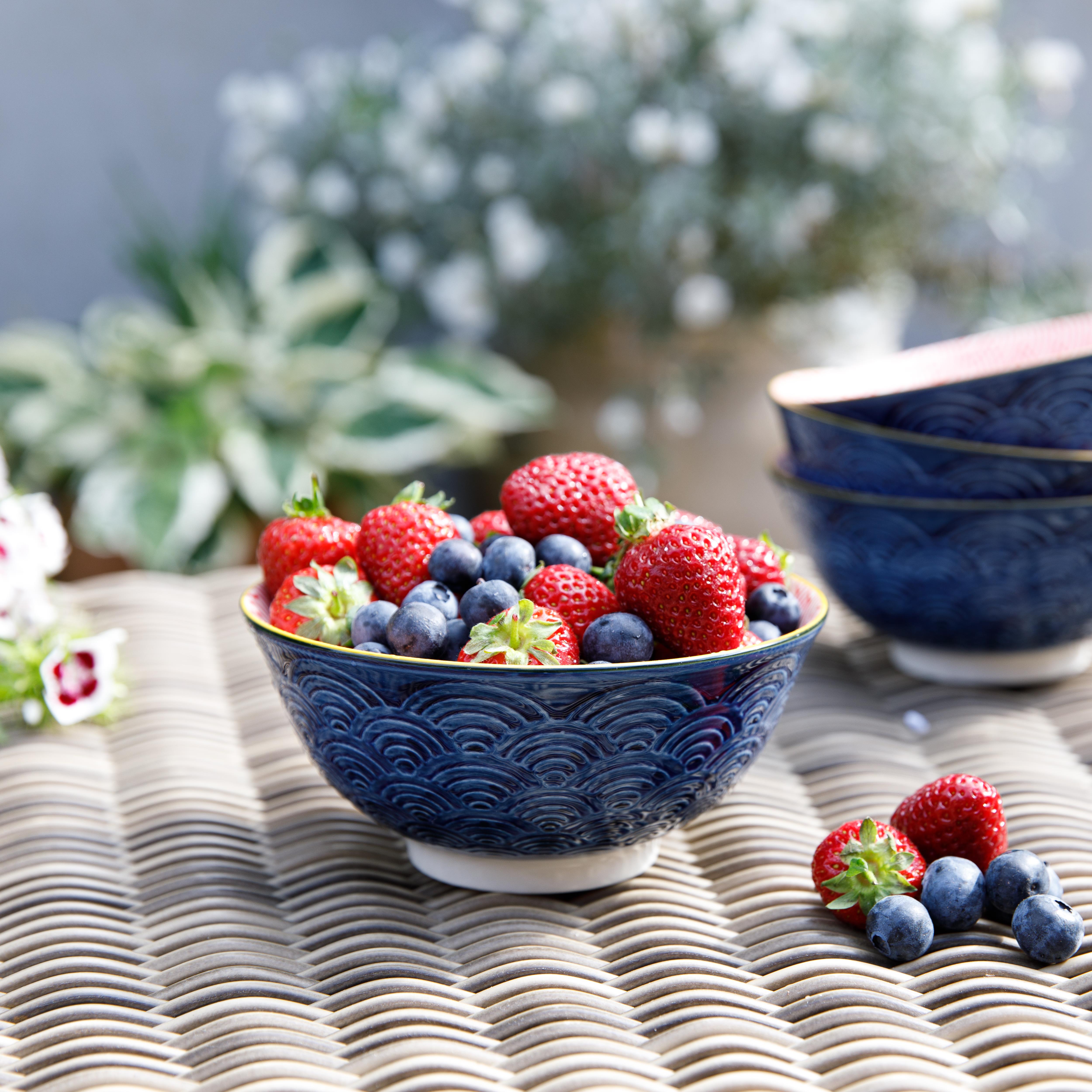 Mikasa KCBOWL27 Glazed Sırlı Seramik Kase Mavi Kavis Desenli