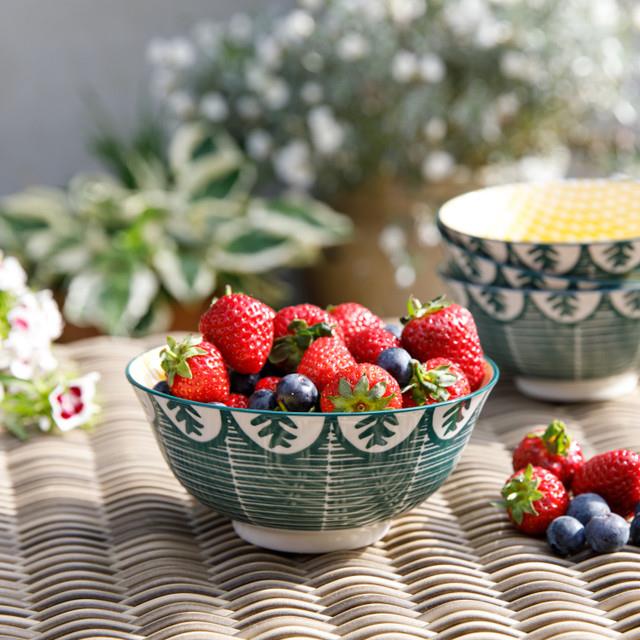 Mikasa KCBOWL28 Glazed Sırlı Seramik Kase Yaprak Yeşili Desenli