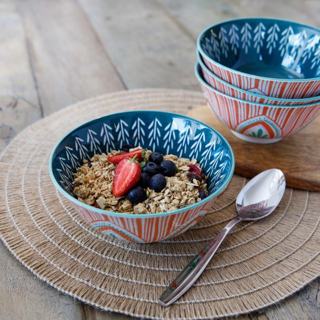 Mikasa KCBOWL29 Glazed Sırlı Seramik Kase Etnik Yaprak Desenli