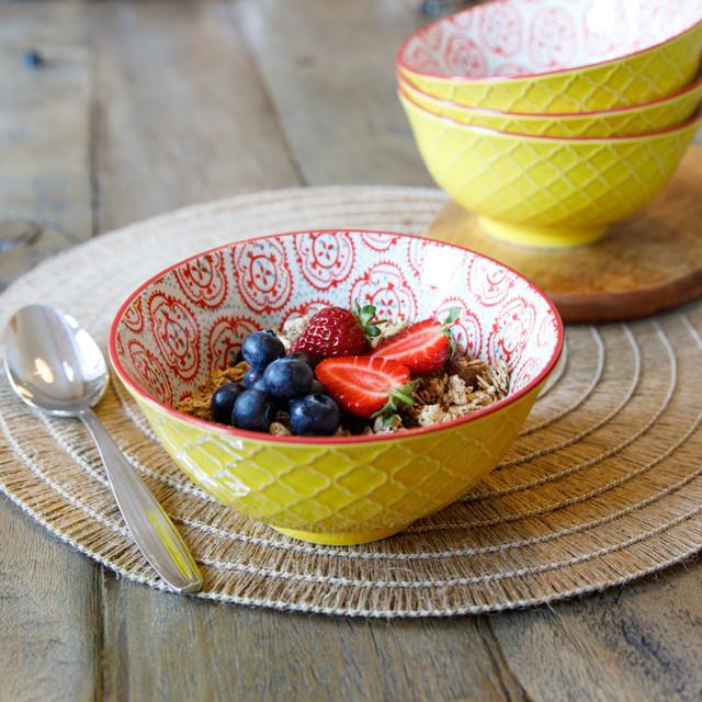 Mikasa KCBOWL30 Glazed Sırlı Seramik Kase Sarı Çiçek Desenli
