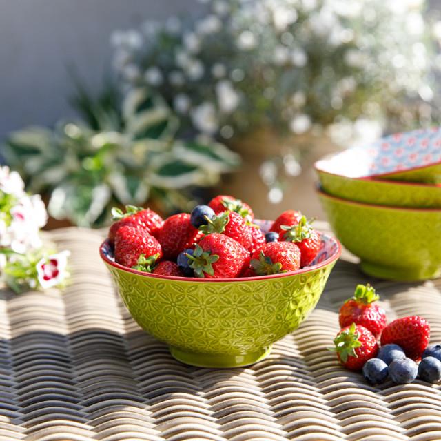 Mikasa KCBOWL31 Glazed Sırlı Seramik Kase Geometrik Açık Yeşil Desenli