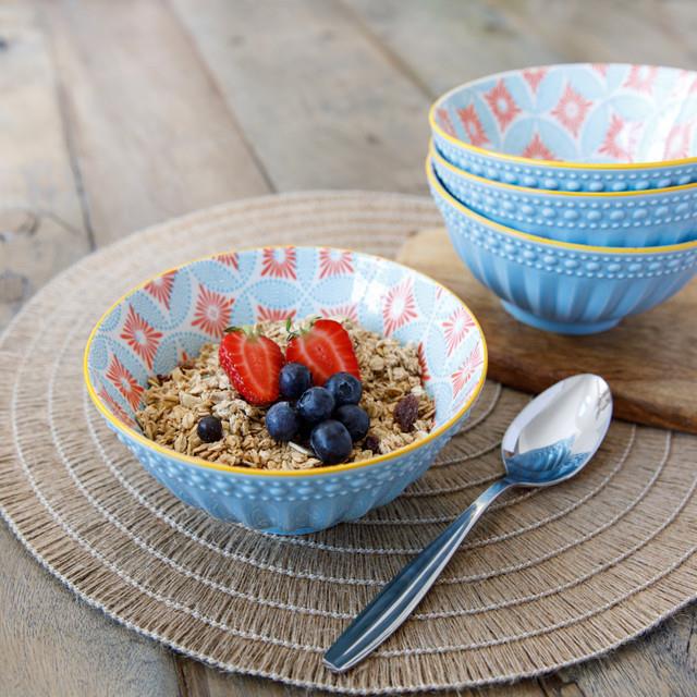 Mikasa KCBOWL32 Glazed Sırlı Seramik Kase Mavi Mozaik Desenli