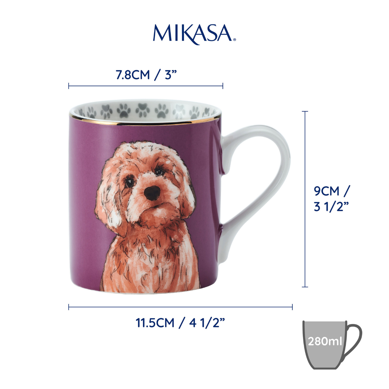 Mikasa MKCANCPOO Fine China 280ml Düz Taraflı Kupa Cockapoo