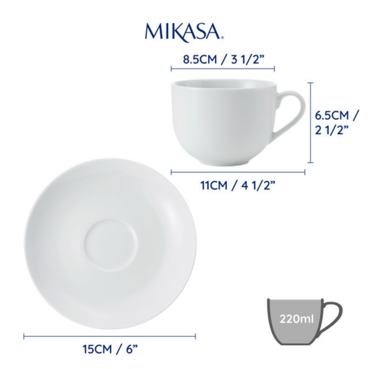 Mikasa MKCHTCUPPK2 Chalk Porselen 2li 220ml Çay Fincanı ve Tabak Seti