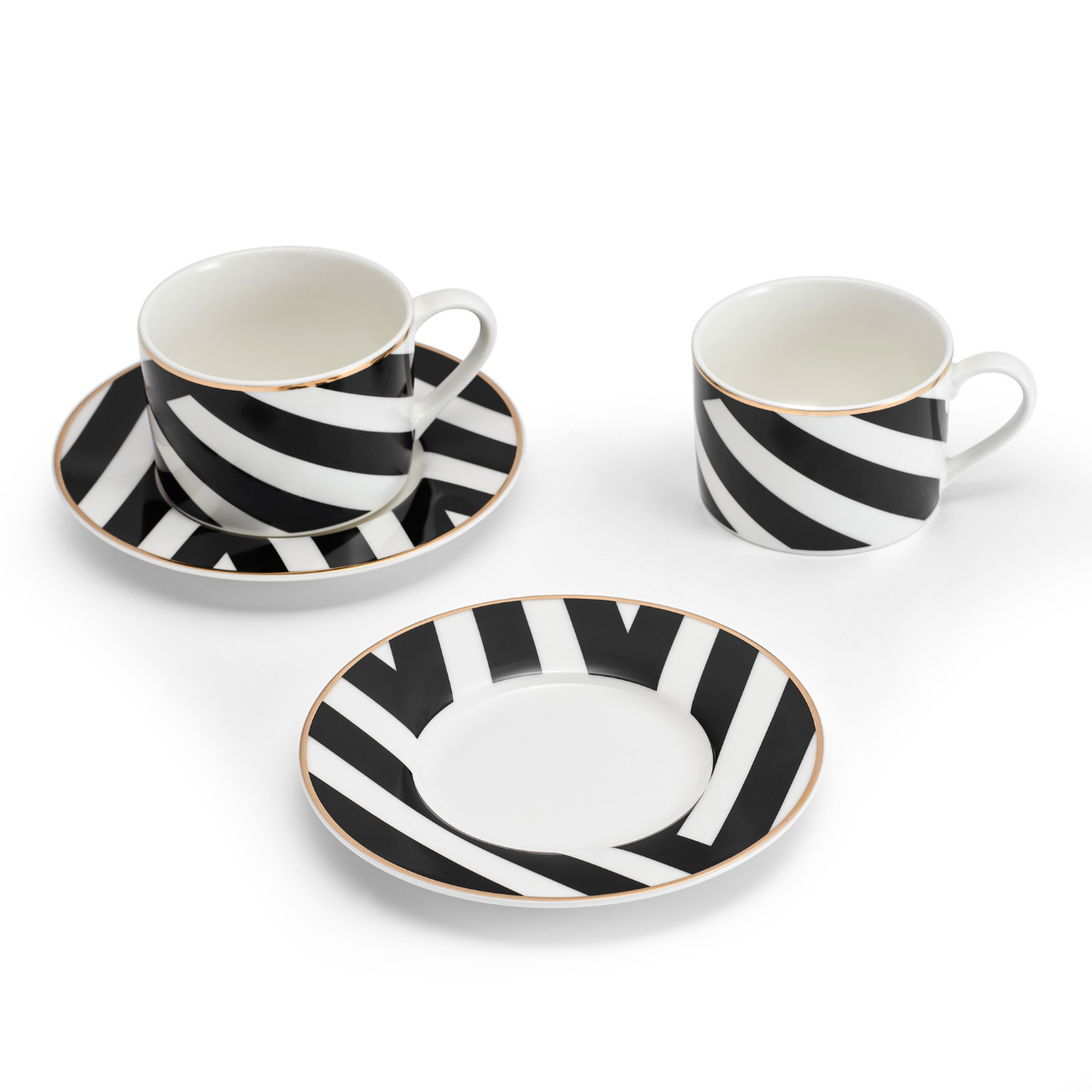 Mikasa MKLDGEOCUPPK2 Luxe Deco Geometrik Çizgili 2li 200ml Çay Fincanı ve Tabaklar Seti