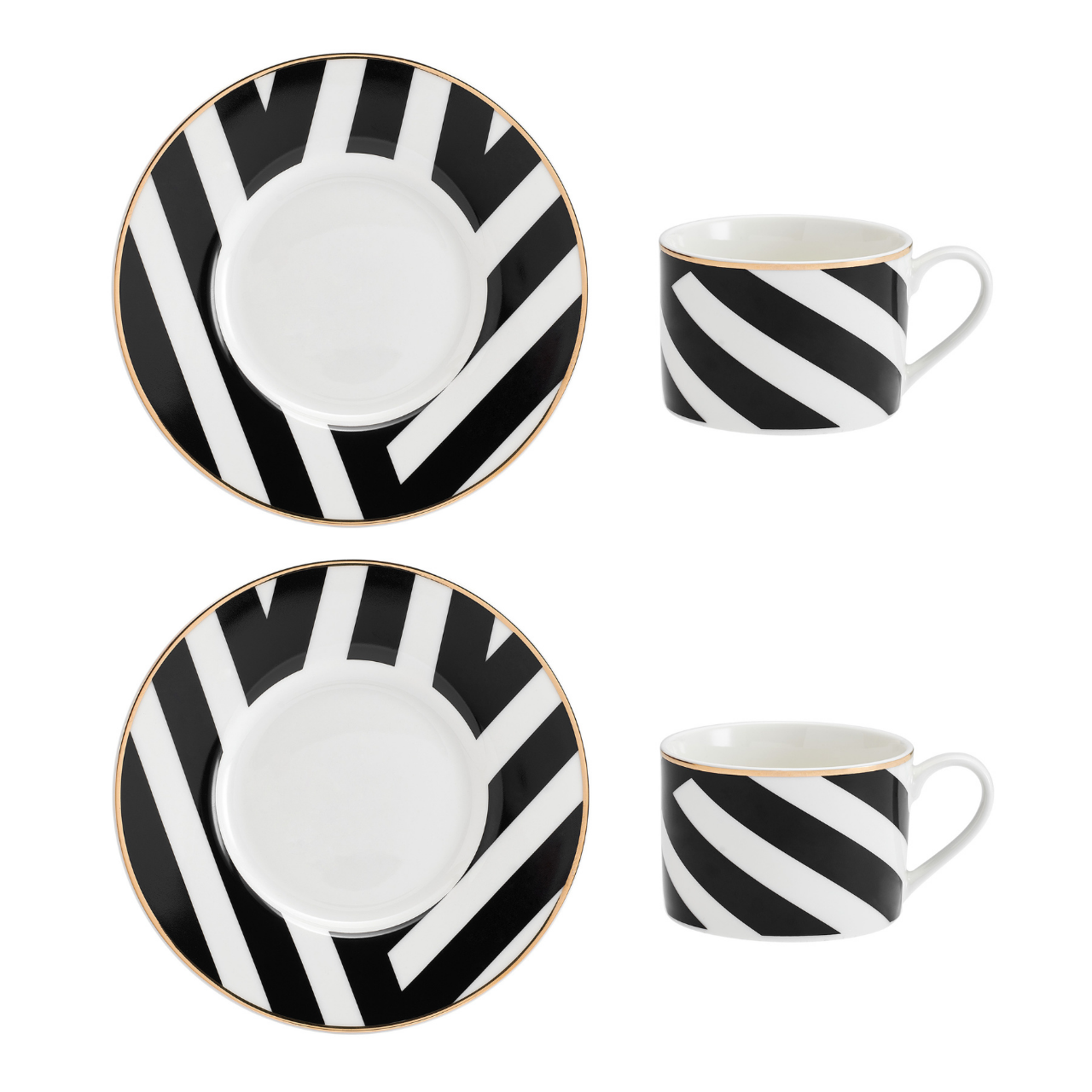 Mikasa MKLDGEOCUPPK2 Luxe Deco Geometrik Çizgili 2li 200ml Çay Fincanı ve Tabaklar Seti