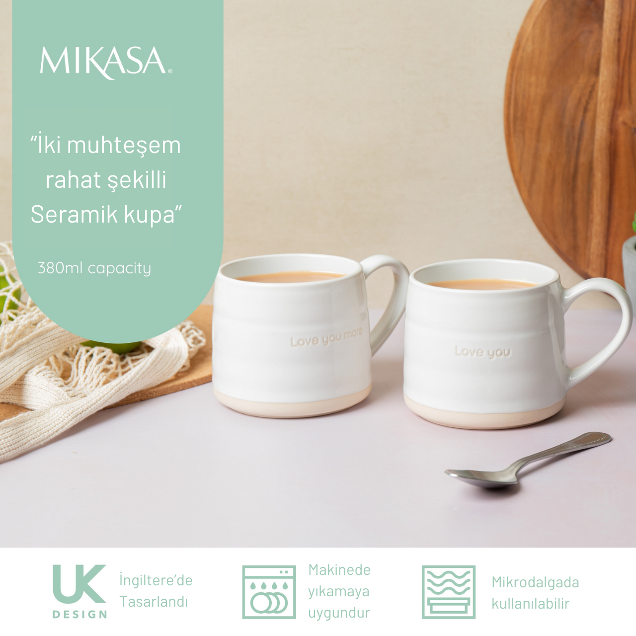 Mikasa MKMUGLOVEPK2 Farmhouse Seni Seviyorum 2li 380ml Beyaz Seramik Kupalar