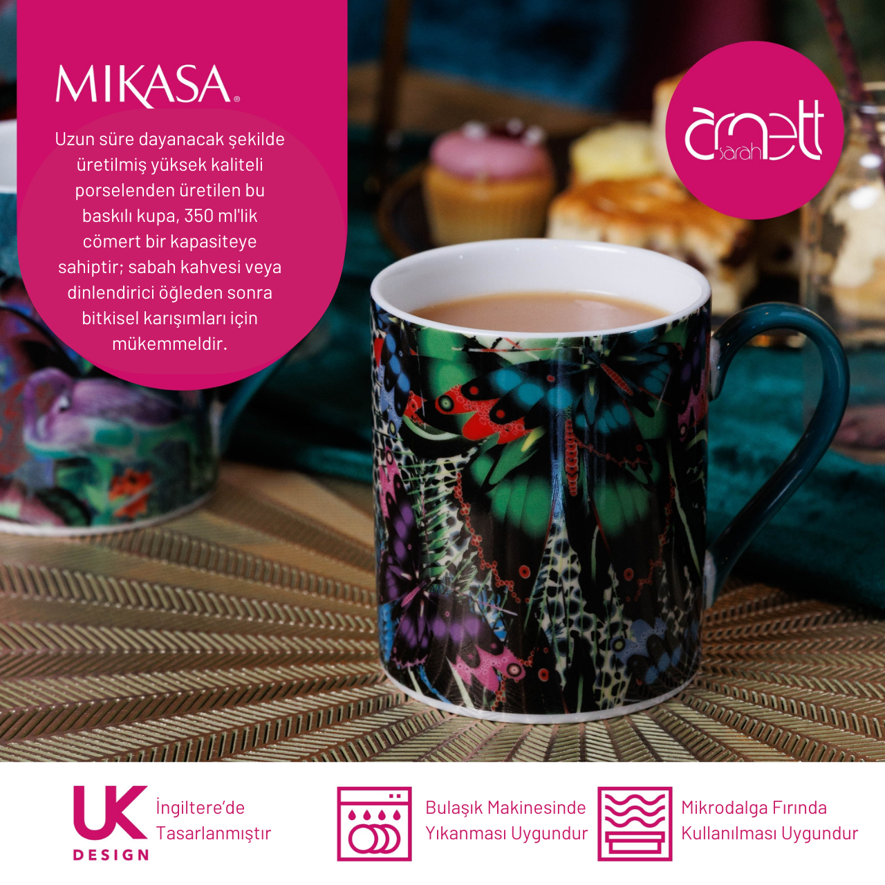 Mikasa MKSAMUGBFLY Sarah Arnett Porselen 300ml Kupa Kelebek