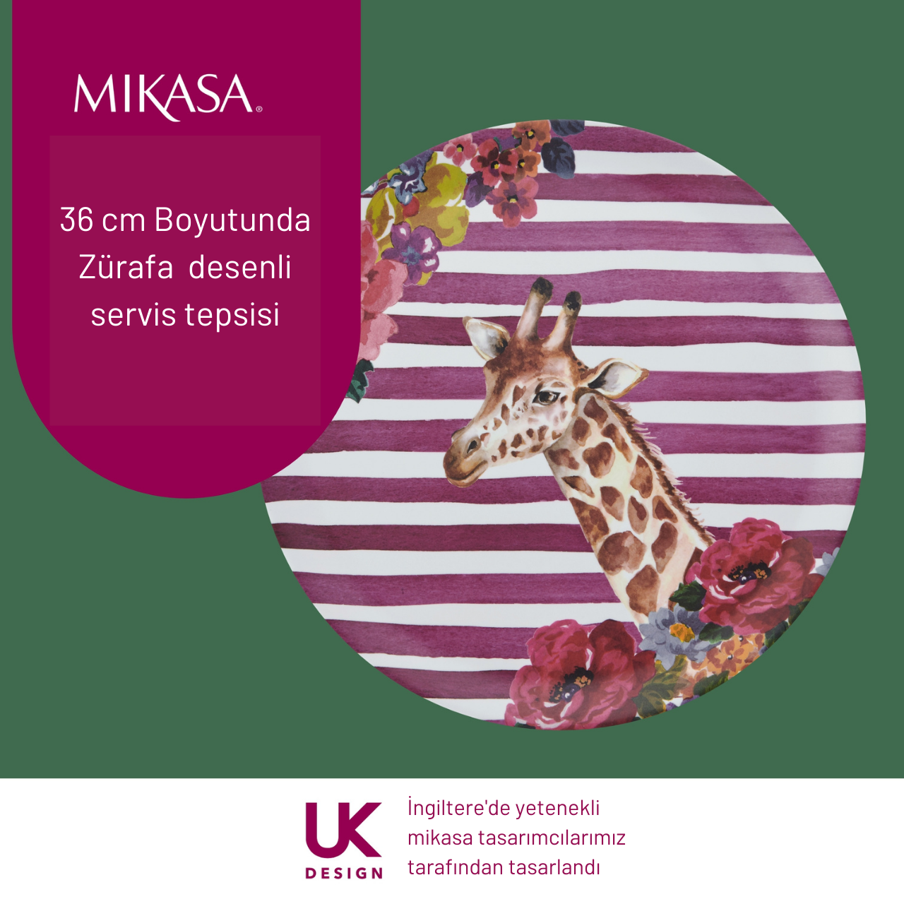 Mikasa MKWILDTRAYGIR Wild at Heart Melamin 36cm Yuvarlak Tepsi Zürafa