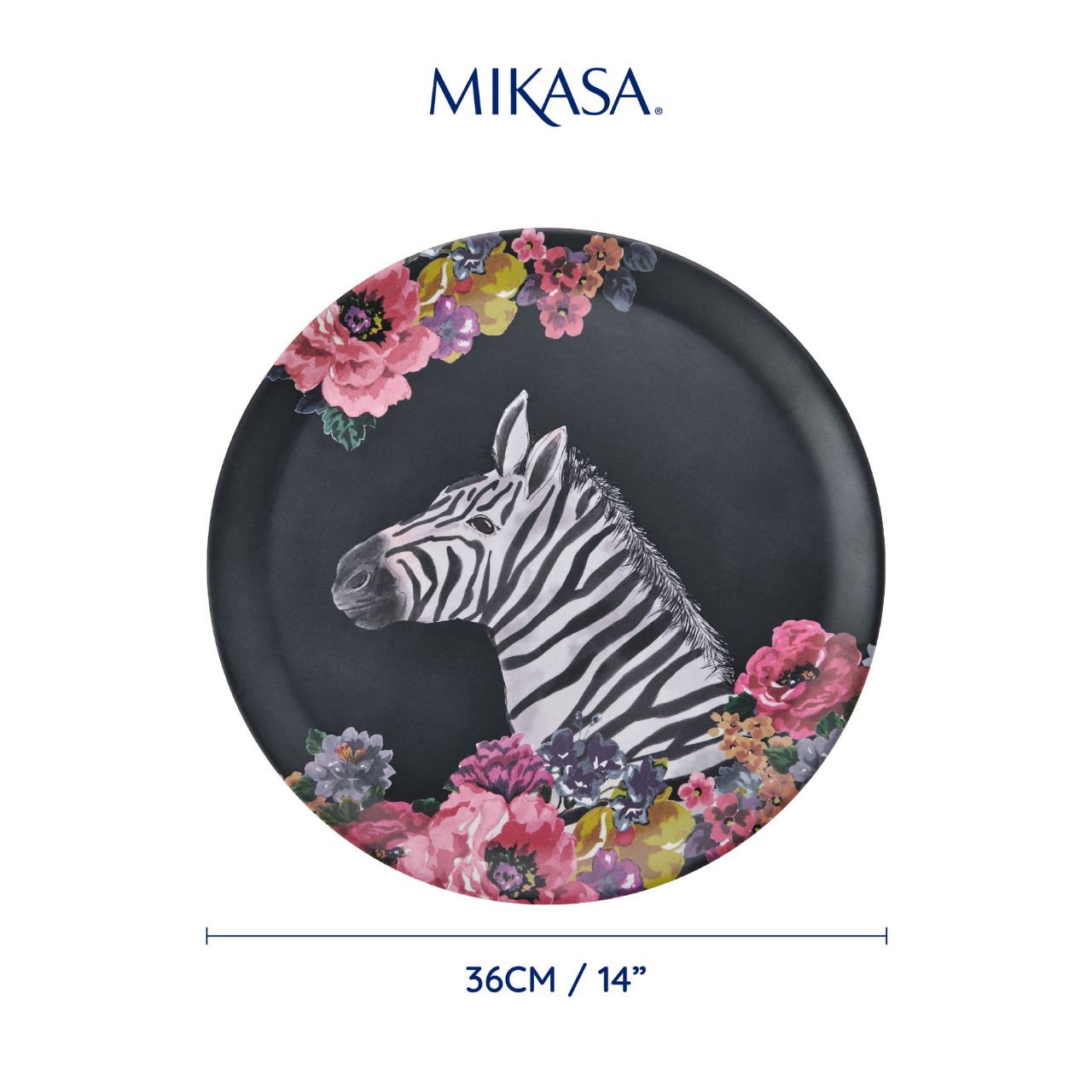 Mikasa MKWILDTRAYZEB Wild at Heart Melamin 36cm Yuvarlak Tepsi Zebra