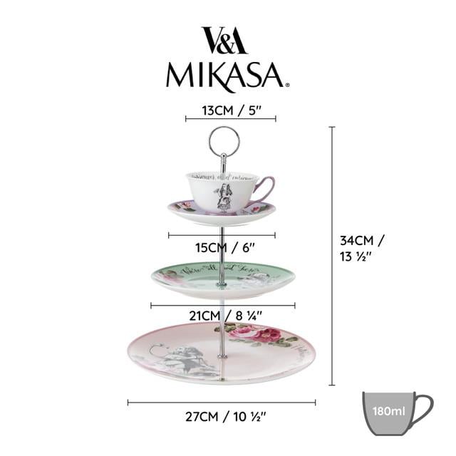 Mikasa x V&A Alice in Wonderland MKAL3TCSTAND Fine China Porselen Kek, Pasta Standı 27x34cm