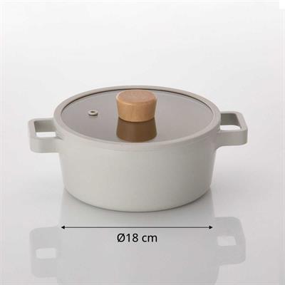 FİKA NEOF18C ALÜMİNYUM DÖKÜM TENCERE CAM KAPAKLI 18CM, BEJ