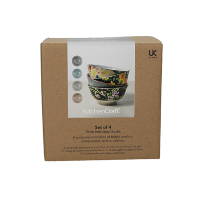 KitchenCraft KCBOWL15PK4FLO Glazed Sırlı Boho Çiçek Desenli Çorba Kase Seti 4lü