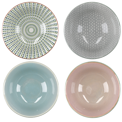 KitchenCraft KCBOWL15PK4FLO Glazed Sırlı Boho Çiçek Desenli Çorba Kase Seti 4lü