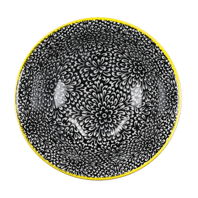 KitchenCraft   KCBOWL15PK4RBK Glazed Sırlı Kırmızı ve Siyah Çiçek Desenli Çorba Kase Seti 4lü