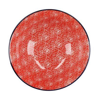 KitchenCraft   KCBOWL15PK4RBK Glazed Sırlı Kırmızı ve Siyah Çiçek Desenli Çorba Kase Seti 4lü