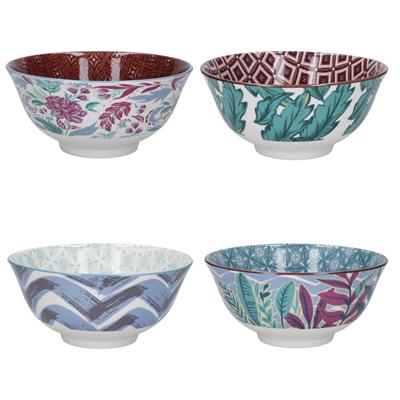 KitchenCraft  KCBOWL15PK4VIB Glazed Sırlı Egzotik Desenli Çorba Kase Seti 4lü