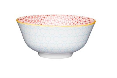 Mikasa KCBOWL06 Glazed Sırlı Seramik Kase Geometrik Mavi Desenli
