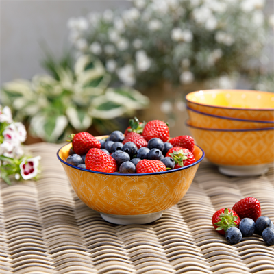 Mikasa KCBOWL07 Glazed Sırlı Seramik Kase Turuncu Nokta Desenli