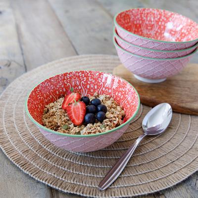 Mikasa KCBOWL12 Glazed Sırlı Seramik Kase Kırmızı Rose Garden Desenli