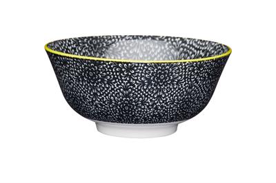 Mikasa KCBOWL15 Glazed Sırlı Seramik Kase Siyah Çiçek Desenli