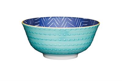 Mikasa KCBOWL18 Glazed Sırlı Seramik Kase Yapraklı İndigo Desenli